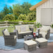 6 Piece Wicker Patio Furniture Sets with Ottoman & Tempered Glass Coffee Table - DTYStore