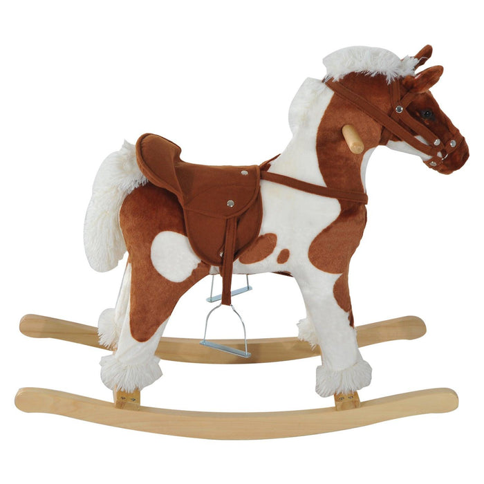 Wooden Toddler Rocking Horse, Kids Plush Rocking Chair Toy with Nursery Rhyme Music Brown - DTYStore