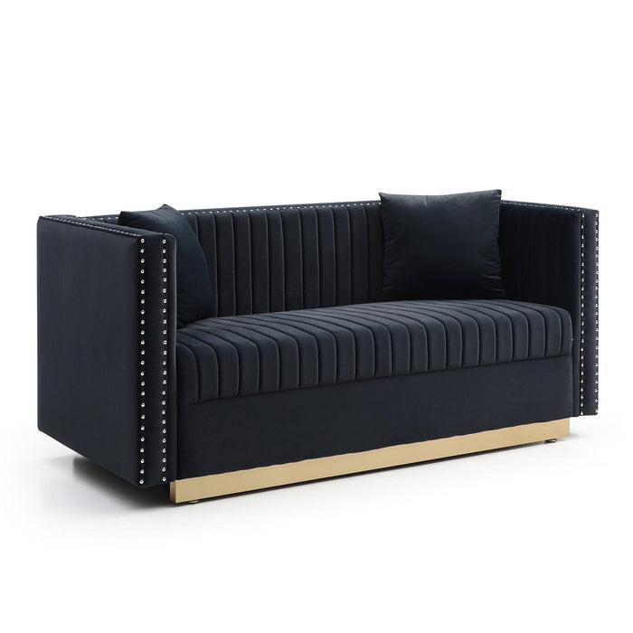 Contemporary Vertical Channel Tufted Velvet Sofa Loveseat Modern Upholstered 2 Seater Couch for Living Room Apartment with 2 pillows,Black - DTYStore