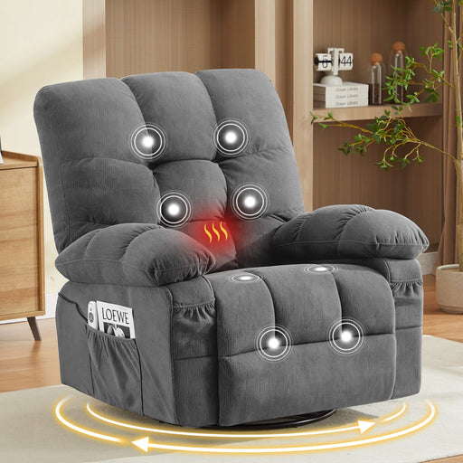 Massage Swivel Recliner Chair with Vibration Massage and Lumbar Heating for Adults,350LBS Oversized Rocker Recliner Single Sofa with Side Pocket and USB Charge Port for Living Room