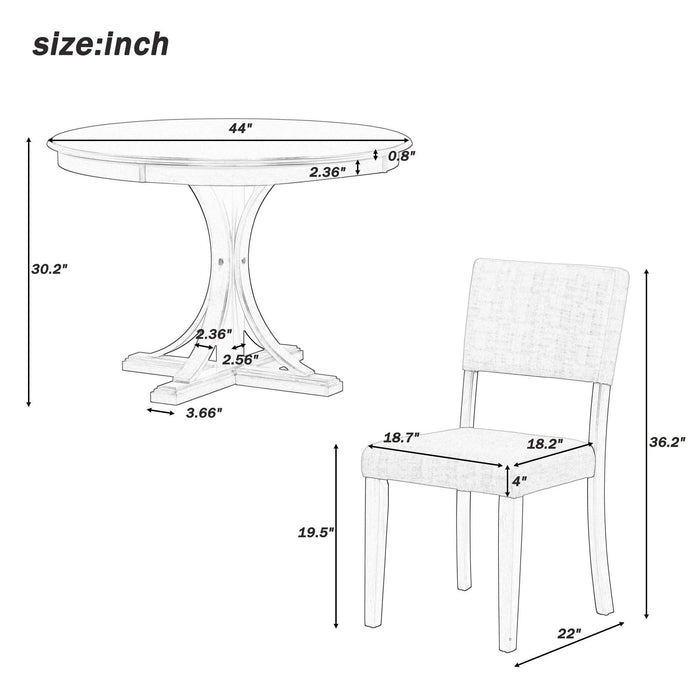 5-Piece Retro Round Dining Table Set with Curved Trestle Style Table Legs and 4 Upholstered Chairs for Dining Room - DTYStore