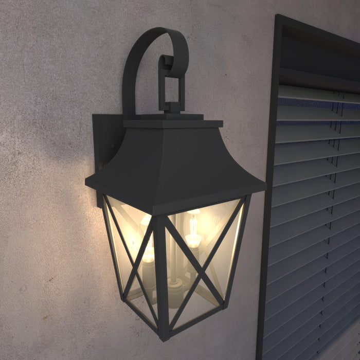 Black Outdoor Wall Lantern 2-Light, Large Outside Modern Wall Sconce Light Fixture, Industrial Porch Light Wall Mount with Glass, Waterproof Farmhouse Exterior Lamp Lighting (2 Pack)