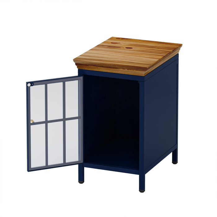 Nightstand with Storage Cabinet & Solid Wood Tabletop, Bedside Table, Sofa Side Coffee Table for Bedroom, Living Room, Dark Blue(Set of Two Pieces)