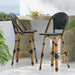 29.5' Outdoor PE Rattan and Aluminum French Barstools, Set of 2, Black and Bamboo Finish - DTYStore