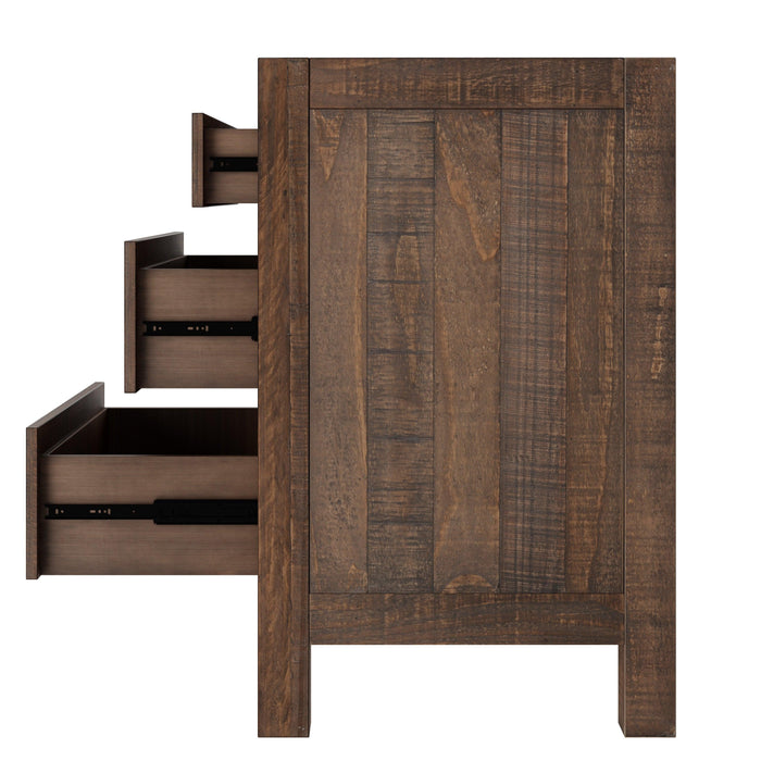 Rustic Farmhouse Style Three-Drawer Solid Pine Wood Nightstand with Cup Pulls and Integrated Charge Station - DTYStore