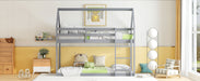 Twin over Twin Rubber Wood Floor Bunk Bed, with ladder,Guardrails,House-Shaped-Bunk Bed,Grey - DTYStore