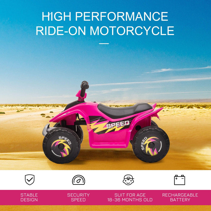 6V Kids ATV 4-Wheeler Ride on Car, Electric Motorized Quad Battery Powered Vehicle with Forward/Reverse Switch for 18-36 Months Old Toddlers, Pink - DTYStore