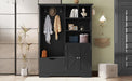 Multi-functional Hall Tree with Storage Shelves Drawers and Cabinet, Elegant Hallway Shoe Cabinet with Bench, Modern Coat Rack with Hooks for Hallway Entryways, Black - DTYStore