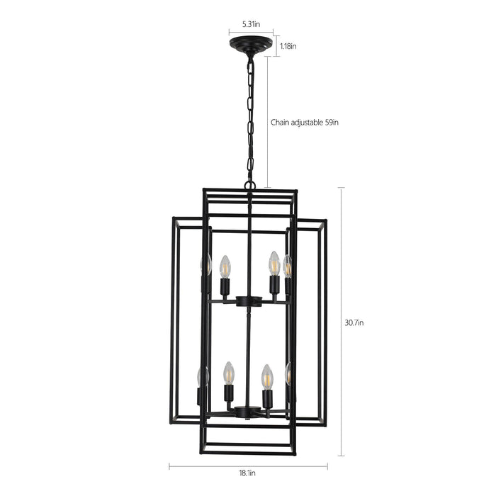 8-Lights Black Lantern Tiered Pendant Light Fixtures, Industrial Farmhouse Hanging Chandelier (No Bulbs)