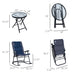 Outsunny 3 Piece Outdoor Patio Furniture Set with Glass Coffee Table & 2 Folding Padded Rocking Chairs, Bistro Style for Porch, Camping, Balcony, Navy Blue - DTYStore