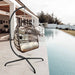 Swing Egg Chair with Stand Indoor Outdoor Wicker Rattan Patio Basket Hanging Chair with C Type bracket , with cushion and pillow,Patio Wicker folding Hanging Chair( Special construction cup holder - DTYStore