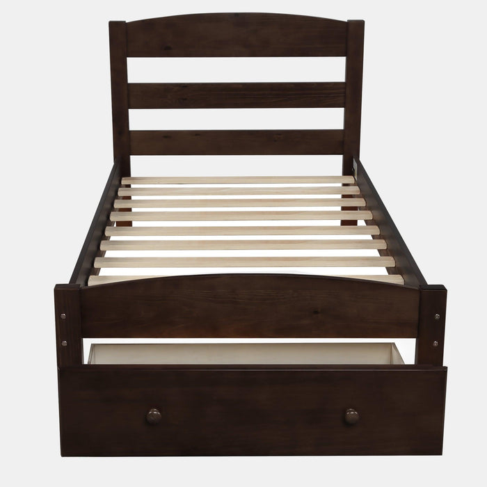 Platform Twin Bed Frame with Storage Drawer and Wood Slat Support No Box Spring Needed, Espresso - DTYStore