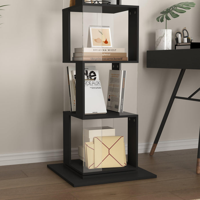 6 tier Rotating Bookshelf, Floor Rack Simple Bookcase with Acrylic plate Student Multi-Function Creative Bookshelf for Living Room with anti-toppling base - DTYStore
