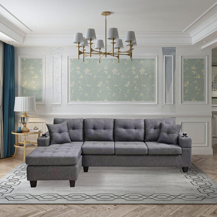 Sectional sofa left with footrest, convertible corner sofa with armrest storage, sectional sofa for living room and apartment, chaise longue left (grey) - DTYStore