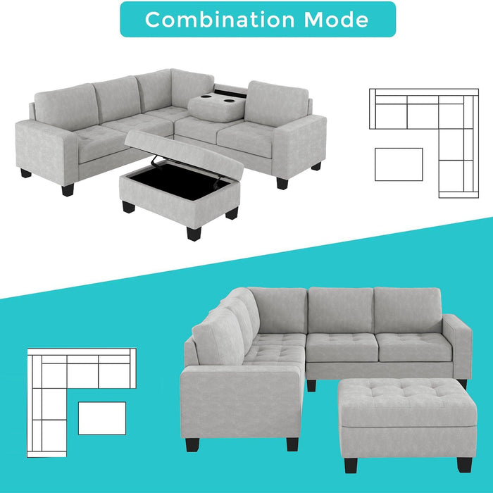 Orisfur. Sectional Corner Sofa L-shape Couch Space Saving with Storage Ottoman & Cup Holders Design for Large Space Dorm Apartment,Light Grey - DTYStore