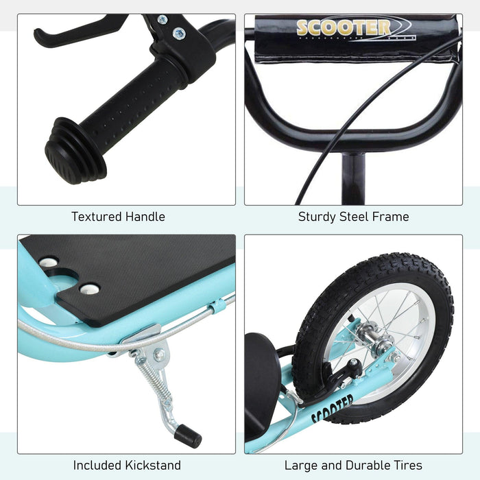 Youth Scooter, Teens Kick Scooter, Adjustable Handlebar Ride On Toy for 5+ with 16" Front and 12" Rear Dual Brakes Inflatable Wheels, Blue - DTYStore