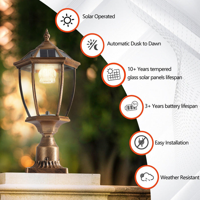 Retro Gold Solar Column Headlights With Dimmable LED 1 pack - DTYStore