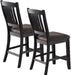 Dark Coffee Classic Wood Kitchen Dining Room Set of 2 High Chairs Fabric upholstered Seat Unique Design Back Counter Height Chairs - DTYStore