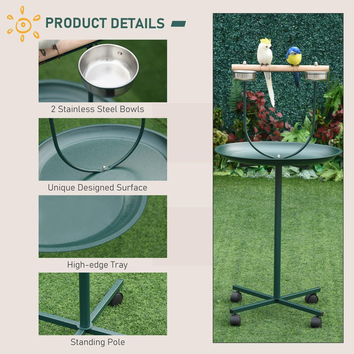 48" Rolling T-Stand Bird Training Activity Playground With Perch