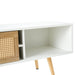 55.12" Rattan TV cabinet, double sliding doors for storage, adjustable shelf, solid wood legs, TV console for living room , White - DTYStore