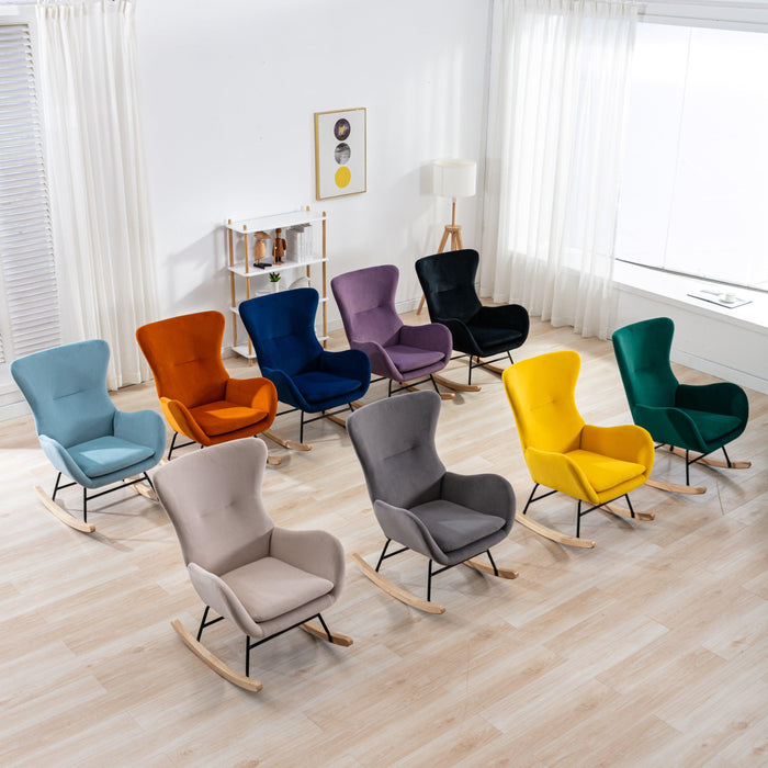 Velvet Fabric Padded Seat Rocking Chair with High Backrest and Armrests
