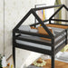 Twin over Twin Rubber Wood Floor Bunk Bed, with ladder,Guardrails,House-Shaped-Bunk Bed, Black - DTYStore