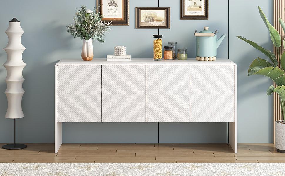 Minimalist Style 60"L Large Storage Space Sideboard with 4 Doors and Rebound Device for Living Room and Entryway