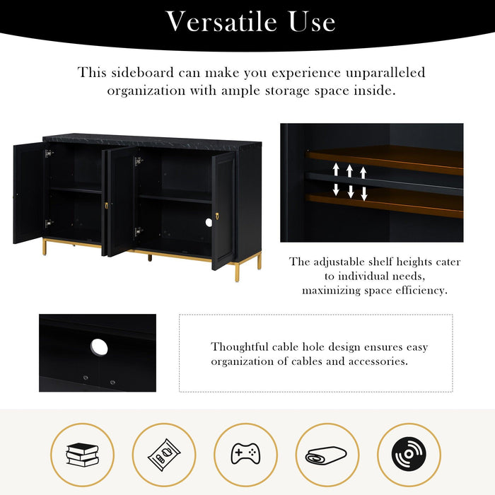 Modern Sideboard with Extra Large Storage Space with Metal Handles and Support Legs for Living Room and Dining Room (Black) - DTYStore