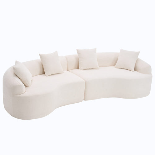 LY-025 Full Compression Sponge Sofa Cloud White Curved Modular Sectional 30D High-Density Chenille Sleeper Couch 110'L - Image 1
