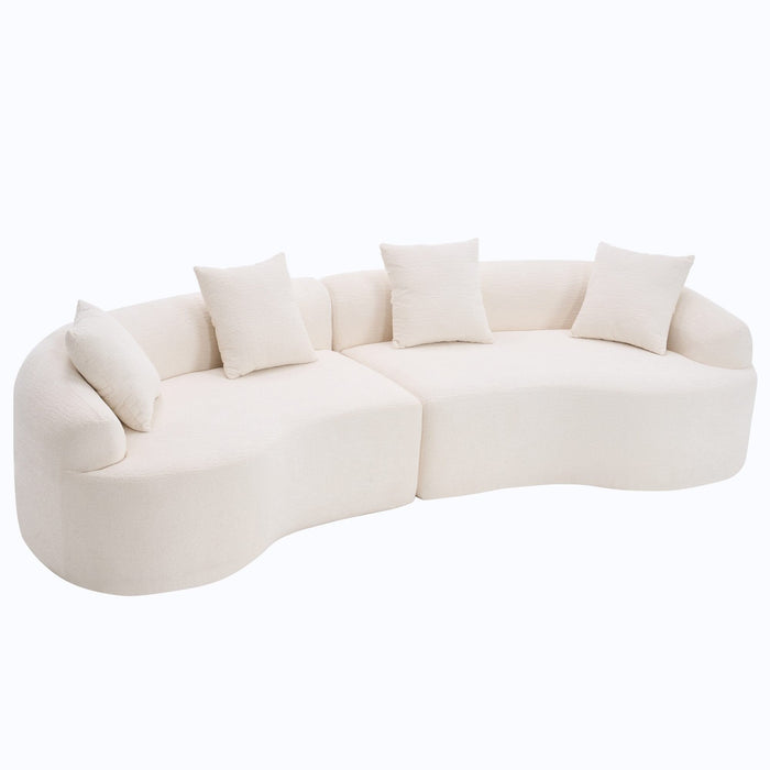 LY-025 Full Compression Sponge Sofa Cloud White Curved Modular Sectional 30D High-Density Chenille Sleeper Couch 110'L