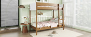 Twin Over Twin Bunk Bed, Upholstered Bunk Bed Frame with Ladder, Safety Guardrails,Rubber Wooden,Teddy Fleece Fabric Headboard/Footboard ,Natural - DTYStore