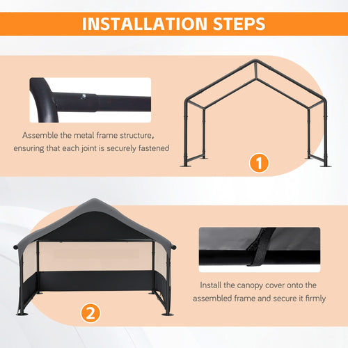 Extra Large Outdoor Dog House Tent with 3-Sided Mesh Windows, Breathable Sun Rain Cover Pet Shelter with Canopy and Ground Stakes for Dogs, Cats, Livestock – 4' x 4' x 3.3', Gray - Image 4