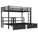 Full XL Over Twin & Twin Triple Bunk Bed with Drawers, Multi-functional Metal Frame Bed, Bed Head with Shelving & USB, Black - DTYStore