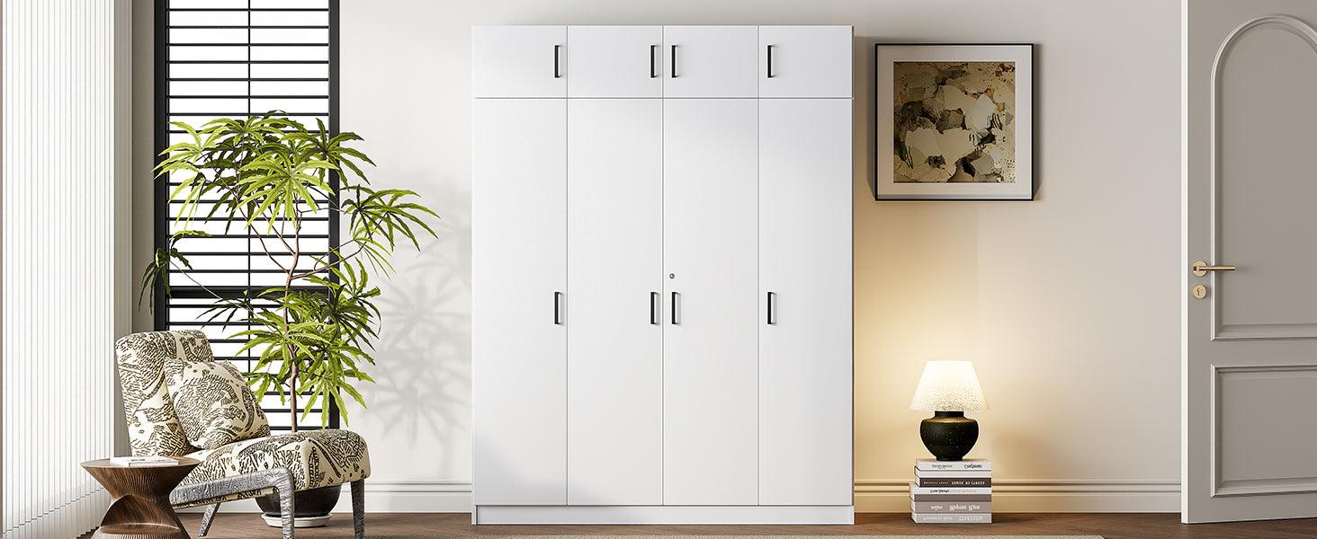 4-Door Wardrobe with 1 Drawer and Top Cabinet , White