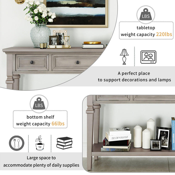 Classic Retro Style Console Table with Three Top Drawers and Open Style Bottom Shelf, Easy Assembly - DTYStore
