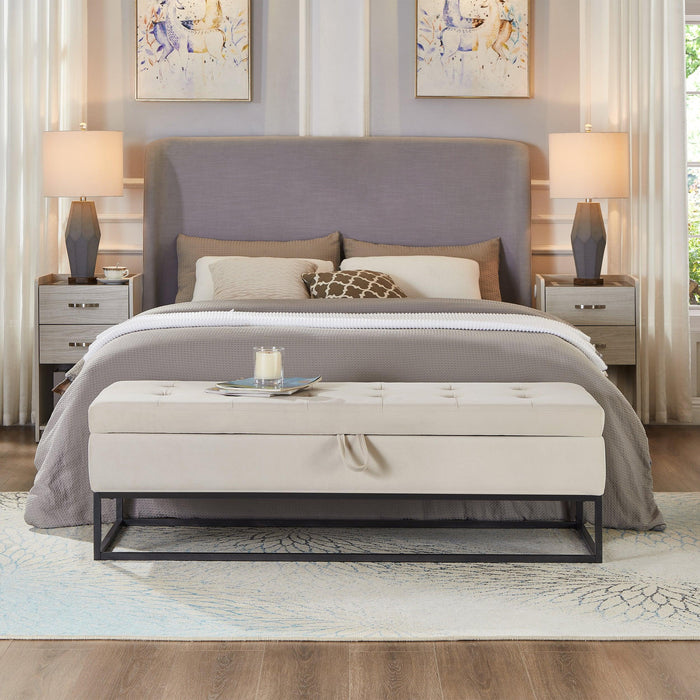 58.6" Bed Bench Metal Base with Storage Beige Velvet - DTYStore