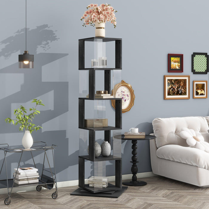 5 tier Rotating Bookshelf, Floor Rack Simple Bookcase with Acrylic plate Student Multi-Function Creative Bookshelf for Living Room with anti-toppling base - DTYStore