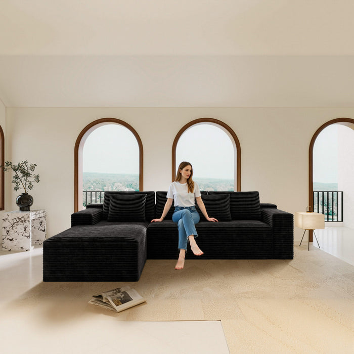 104.3' Cloud Sectional Couch with L-Shape Chaise,Modern Modular Sofa with Deep Seat, Upholstered Couches for Living Room Bedroom,No Assembly Required, Black(Plush Corduroy Fabric)