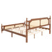 King Pine wooden Bed with Rattan Headboard and Footboard, with Central Enhanced Bed Platform,Walnut - DTYStore