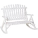 Outsunny Outdoor Wooden Rocking Chair, Double-Person Rustic Adirondack Rocker with Slatted Seat, High Backrest, Armrests for Patio, Garden and Porch, White - DTYStore