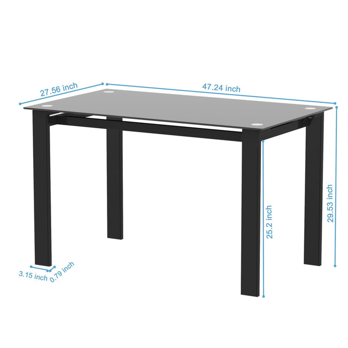 Modern Tempered Glass Black Dining Table, simple rectangular metal table legs living room kitchen table - DTYStore