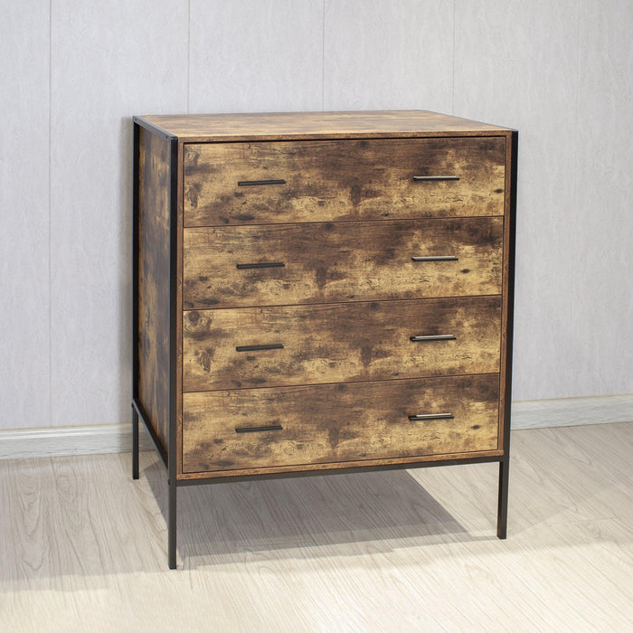 Industrial Style 4 Drawer Dresser,Rustic Brown Wood Storage Dresser Clothes Organizer with Sturdy Steel Frame, Chest with 4 Drawer, Storage Cabinet for Bedroom, Living Room - DTYStore
