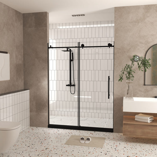 Frameless shower door 56-60 'W x 76' H, 1/4 '(6 mm) Clear Tempered Glass, Explosion Proof Film, Stainless Steel Handle, Matte Black - Image 10