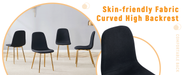 Luxury Simple Chair - Set of 4 BLACK Linen-Cotton Material High Resilience Dining Chair with Metal Golden Leg.Integral metal leg architecture,Suitable for various interior decoration styles. - DTYStore