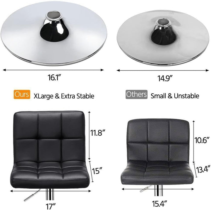 Bar Stools Set of 2, PU Leather Adjustable Swivel Barstools, Armless Adjustable Kitchen Counter Height Bar Stools, Thickened Seat Cushion Square Island Chairs with Back, Black
