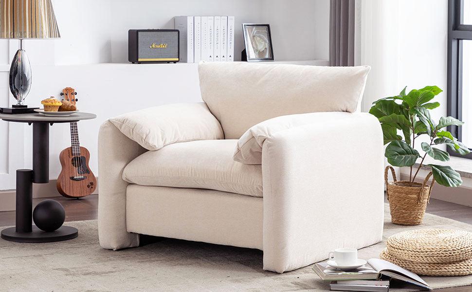Modern Style Chenille Oversized Armchair Accent Chair Single Sofa Lounge Chair 38.6'' W for Living Room, Bedroom,Cream - DTYStore
