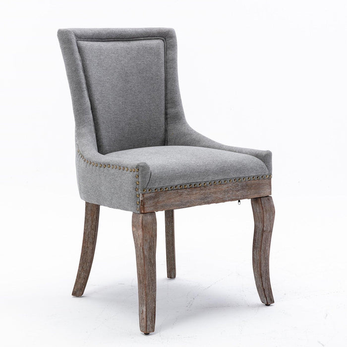 Furniture,Ultra Side Dining Chairï¼ŒThickened fabric chairs with neutrally toned solid wood legsï¼Œ Bronze nail headï¼ŒSet of 2ï¼ŒGray - DTYStore