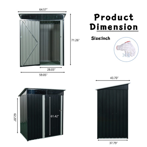 Modern Outdoor Metal Storage Shed with Transparent Plate in Black Iron and Plastic, 5ft x 3ft - Image 3