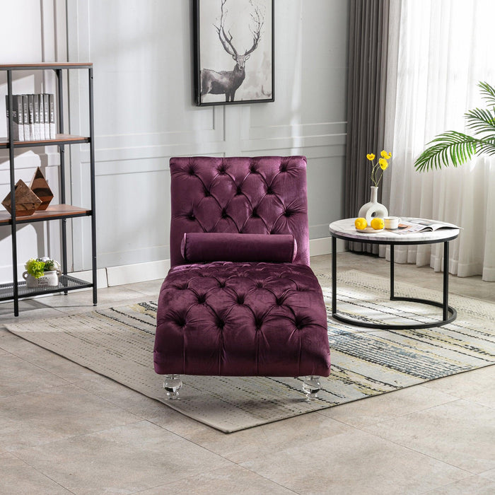 COOMORE Velvet Chaise Lounge Indoor,Button-Tufted Upholstered Chaise Lounge Chair with Pillow for Bedroom Living Room Office (Purple Velvet) - DTYStore
