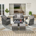 6 Piece Wicker Patio Furniture Sets with Ottoman & Tempered Glass Coffee Table - DTYStore